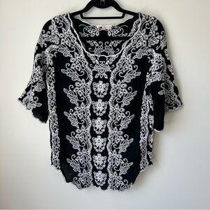 Solitaire Black and White Embroidered Blouse